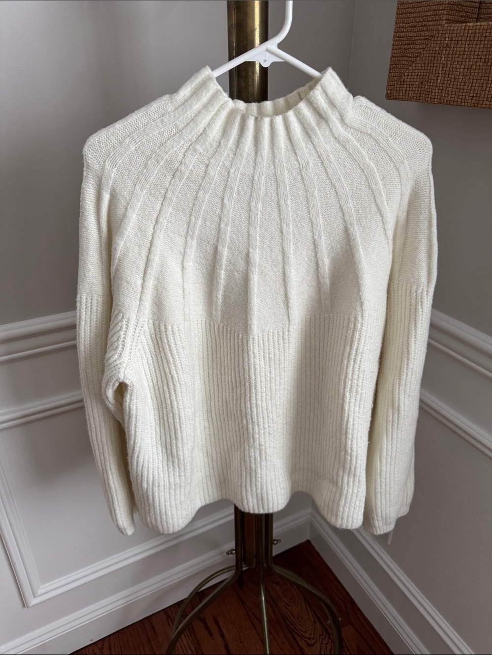 Nine West Cream Ribbed Cowl-Neck Sweater